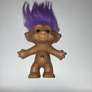 Vintage 4” Ace Novelty Troll Doll Treasure Troll Purple Hair Star Gem Pre-owned
